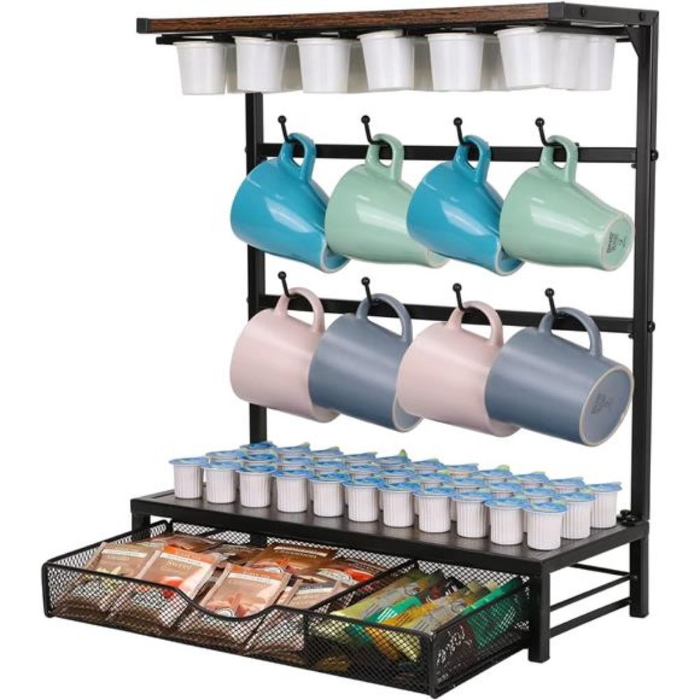 Coffee Pods Drawer with Mug Hooks, Kitchen Organizer